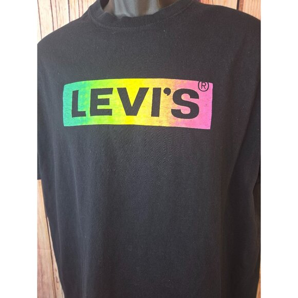 Levis Mens XL Black T-Shirt With Rainbow Logo - Picture 2 of 6